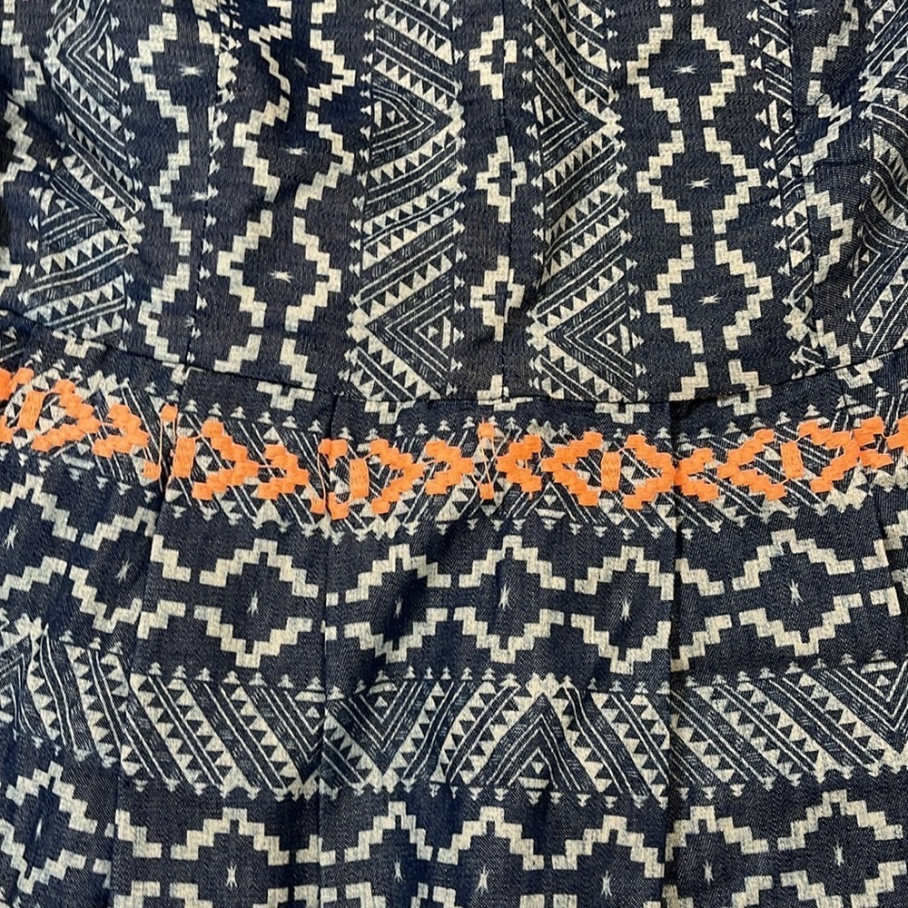 Skies Are Blue Navy Coral Aztec Print Mini Dress Lined V-Neck Back Zip Small EUC - Picture 4 of 14